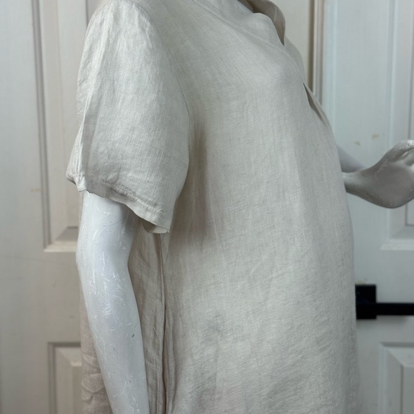 Italy 100% linen Elegant Cream Short Sleeve Dress - Picture 6 of 15